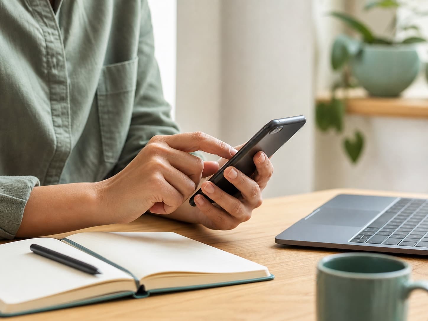 Praktisches Lernen mit Smartphone, Laptop und Notizbuch